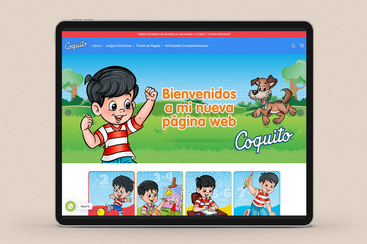 Imagen de un ipad con la web de Coquito en su pantalla.