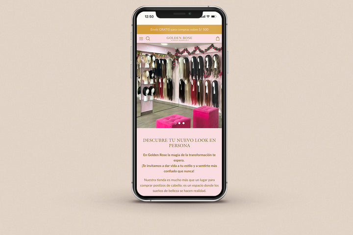 Imagen de un iphone con la web de Golden Rose en su pantalla.