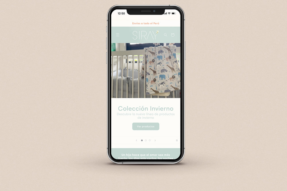 Imagen de un iphone con la web de Siray baby en su pantalla.